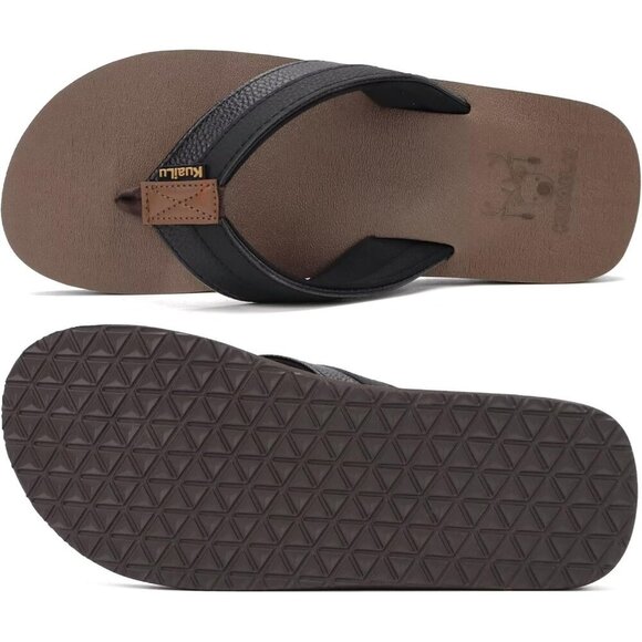 〽️Men\'s Flip Flop Sandal Black Brown Leather Slip On Arch Support Comfort Shoes main image 6